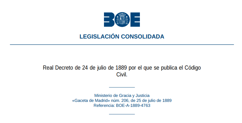 Test del Real Decreto de 24 de julio de 1889 por el que se publica el Código Civil